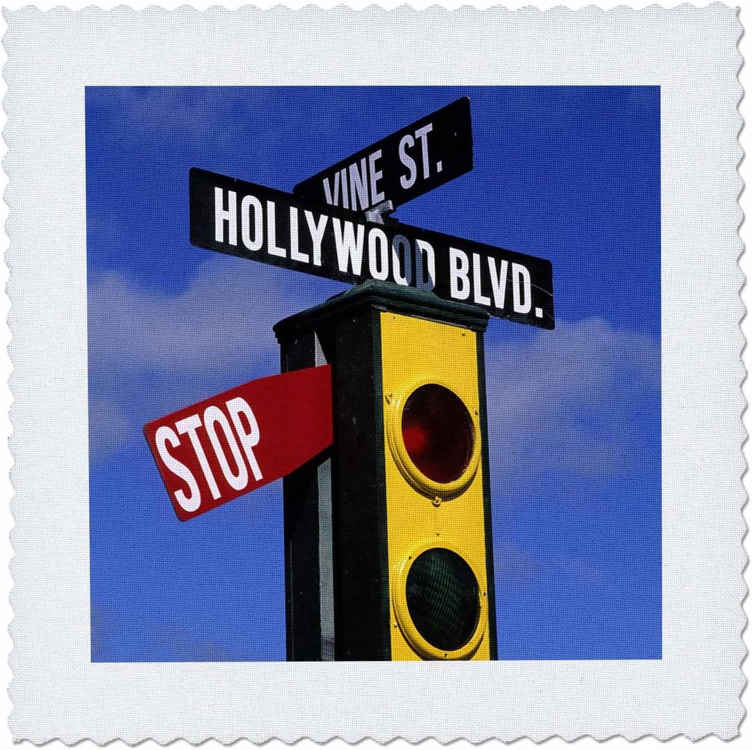 3dRose California, Los Angeles, Stoplight - Us05 Bba0063 - Bill Bachmann - Quilt Square, 12 by 12-Inch (qs_88139_4)