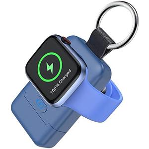 Portable Wireless Charger for Apple Watch,HUOTO Upgraded iWatch Charger 1400mAh Smart Keychain Power Bank,Portable Magnetic iWatch Charger for Apple Watch Series 8/UItra/7/6/SE/5/4/3/2/1 (Blue)