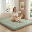 ZonLi Japanese Floor Mattress Futon Mattress Full Size, 4" Thicken Roll Up Tatami Mat 100% Cotton Washable Cover, Portable & Foldable Floor Bed Mattress for Sleeping, Dormitory, Adult Kids, Green