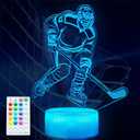 Hockey Night Light, Ice Hockey Gifts, Hockey 3D Lamp with Remote Control, 16 Colors Changing, RGB Flashing Mode, Timer and Dimmable for Birthday Xmas Cool Figurines Gifts for Room Decor Boys Girls