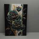 Emerald Green Flower Wall Art Gold Emerald Rose Wall Decor Modern Floral Canvas Print Painting Picture Artwork for Bedroom Bathroom Home Decor,Framed (18L" x 12W")