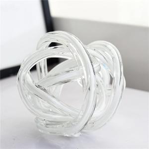 Coloured Glaze Art White Winding Line Ball Ornament Glass Figurine Handmade Blown Glass Paperweights Gift for Birthday