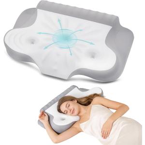 Cervical Pillow for Neck Pain Relief, Ergonomic Contour Memory Foam Neck Support Pillow with Ear Pressure Relief and Dual Height Design, Cooling Orthopedic Pillow for Side, Back and Stomach Sleepers, 23.6 15.7 4.7 inches