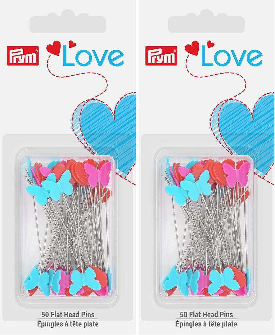 Prym Love Flat Head Pins, 50 Count (Pack of 2), Multicolor