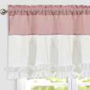 Likiyol Linen Valances for Windows Farmhouse Window Valances with Ruffle Rustic Country Light Filtering Kitchen Valance Curtains Rod Pocket Valance for Bathroom Cafe, Pink White, 52" W X 18" L