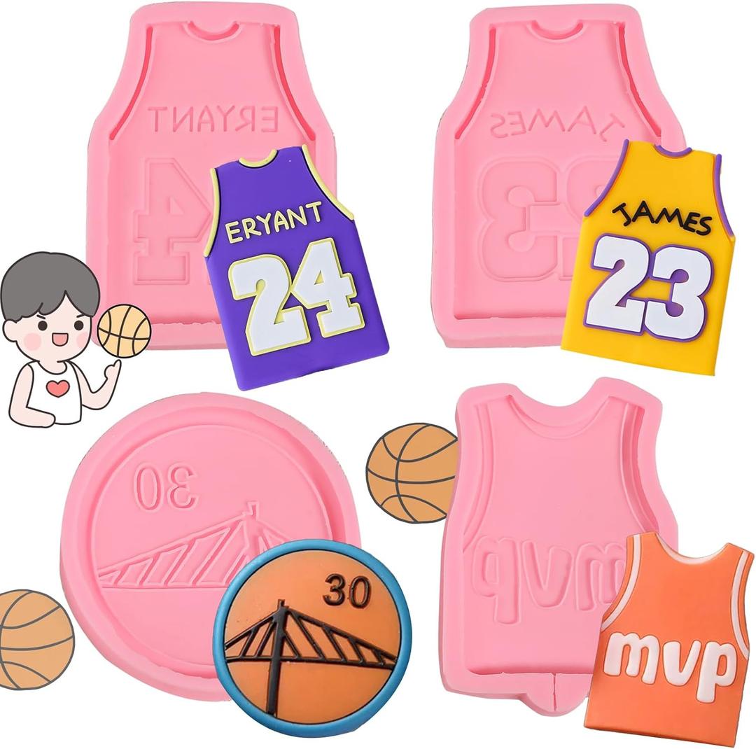 3 x 4pcs Basketball Jersey Cake Decoration Silicone Molds, Sports Theme Chocolate Fondant Molds for Birthday Party Cake Decorations, Cupcake Toppers, Cookies, Candy, Resin Clay, Keychain, Reusable