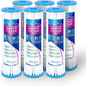 Pleated Sediment Water Filter Cartridge 9.87x 2.5 Amplified Surface Area, Removes Sand, Dirt, Rust, Extended Filter Life WELL-MATCHED with WHKF-WHPL, 801-50, WB-50W, WFPFC3002, SPC-25-1050 (6 Pack)