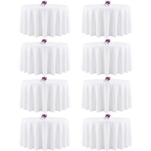 8 Packs 90 Inch White Round Tablecloth in Diameter, Washable Polyester Fabric Tablecloths, Wrinkle Resistant Table Cloth for Wedding Party Banquet Dining