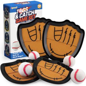 Aywewii Toss and Catch Ball Set Beginner Baseball Training Gloves Beach/Pool Toys Outdoor/Backyard Games for Toddlers and Kids Ages 3-8 Years Old  Fun Gift for Boys and Girls (Black, 4 Paddles & 4 Balls)