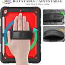 SEYMAC stock Case for iPad 9th/ 8th/ 7th Generation 10.2'', Shockproof with Screen Protector, Pencil Holder [360 Rotating Hand Strap] & Stand, for iPad 10.2 inch 2021-2019 (Red+SiliconeBlack)
