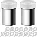 2 Stainless Steel Powder Shakers, SENHAI Mesh Shaker Powder Cans for Coffee Cocoa Cinnamon Powder with Lid, with 16 pcs Printing Molds Stencils