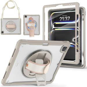 BRAECNstock case for iPad Air 13 Inch(M3/M2) 2025/2024 & Pro 12.9 inch 6th/5th/4th/3rd Generation 2022/2021/2020/2018 Cover with Screen Protector,Pencil Holder,360Rotate Stand,Khaki