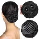 HANNE Clip in Fake Hair Bun for Women Black Chignon with Rhinestone Synthetic Tress Claw In Ponytail Hair Extension Updo Hairpiece Hair Buns Hair Piece (Black Chignon with Rhinestone)