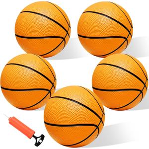 Iyoyo Mini Basketball Set - 5 Pack 6" Small Balls with Pump, Over The Door Mini Hoop Replacements, Toy for Toddlers, Kids, Teenagers, Pool, Indoors, Outdoors (Ochre Yellow)