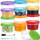 8 oz Plastic Containers with Lids, 12 Pack Stackable Small Freezer Container, Reusable Clear Food Storage Meal Prep Containers for Snack Fruit, Microwave & Dishwasher Safe, with Pen & Brush