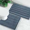 Yimobra Bathroom Rugs Sets 2 Piece, Soft Absorbent Chenille Bath Mat and U-Shaped Toilet Rug, Non Slip Machine Washable Quick Dry, Plush Shower Rugs for Bathroom Floor, 24"x17"+24"x20", Denim Blue