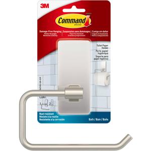 Command Toilet Paper Holder Satin Nickel with Water Resistant Command Strips, Rust Resistant Bathroom Organizer (Large)