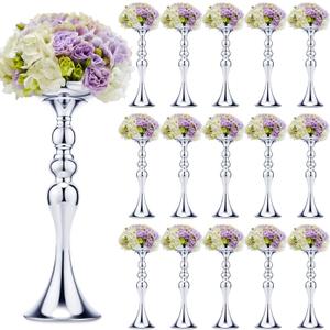 Sadnyy 16 Pcs Metal Flower Arrangements Stand Metal Wedding Centerpiece Stand Tall Table Decor Flower Vase for Wedding Reception Centerpieces Event Party Hotel Home Decor(15 Inch,Silver)