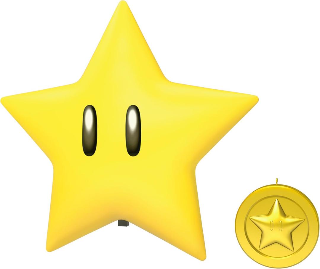 Hallmark Keepsake Nintendo Christmas Tree Topper, Super Mario Super Star with Light and Sound, Gifts for Gamers