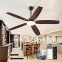 Amico Ceiling Fans with Lights, 60'' Smart Modern Ceiling Fan with Remote Control, Reversible DC Motor, 5 Blades, 6 Speeds, 3CCT, Dimmable, Noiseless, Alexa Ceiling Fan for Bedroom, Kitchen, Farmhouse (60 inch, Black)