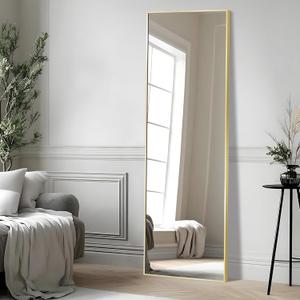 55x15'' Rectangle Full Length Mirror Wall Mounted, Long Gold Standing Floor Mirror, Full Body Tempered Glass Mirror with Aluminum Frame for Bedroom, Living Room, Bathroom, Entryway Decor