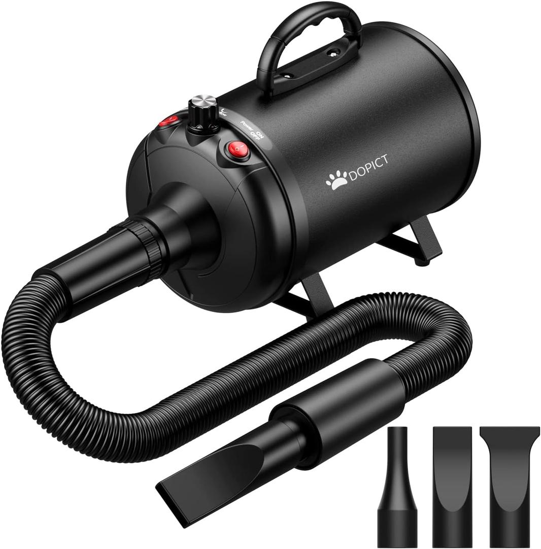 Pet Dryer, 5.2HP/3800W Pet Grooming with Adjustable Speed and Temperature Control Dog Blow Dryer, Pet Hair Dryer with 3 Nozzle (Black-1)