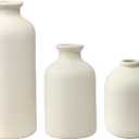 Small Ceramic Vase Set of 3, Boho Home Decor Vases for Dried Flowers,Farmhouse,Shelf,Bathroom,Centerpiece for Entryway Table Decoration Gifts (Beige)