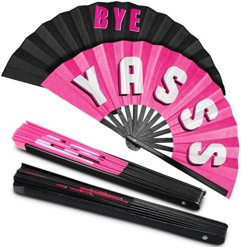 Amyhill 2 Packs Large Rave Fan Folding Hand festival Bamboo Chinese iconic fan with Voice for Men and Women Party Performance, Dance, Decorations, Gift, 13 Inch (Trendy Style)