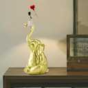 Elephant Statue Home Decor - Handmade Resin Sculpture Girl with Love Balloon Sitting on Elephant Figurines, Gifts for Women Girl Birthday Gold