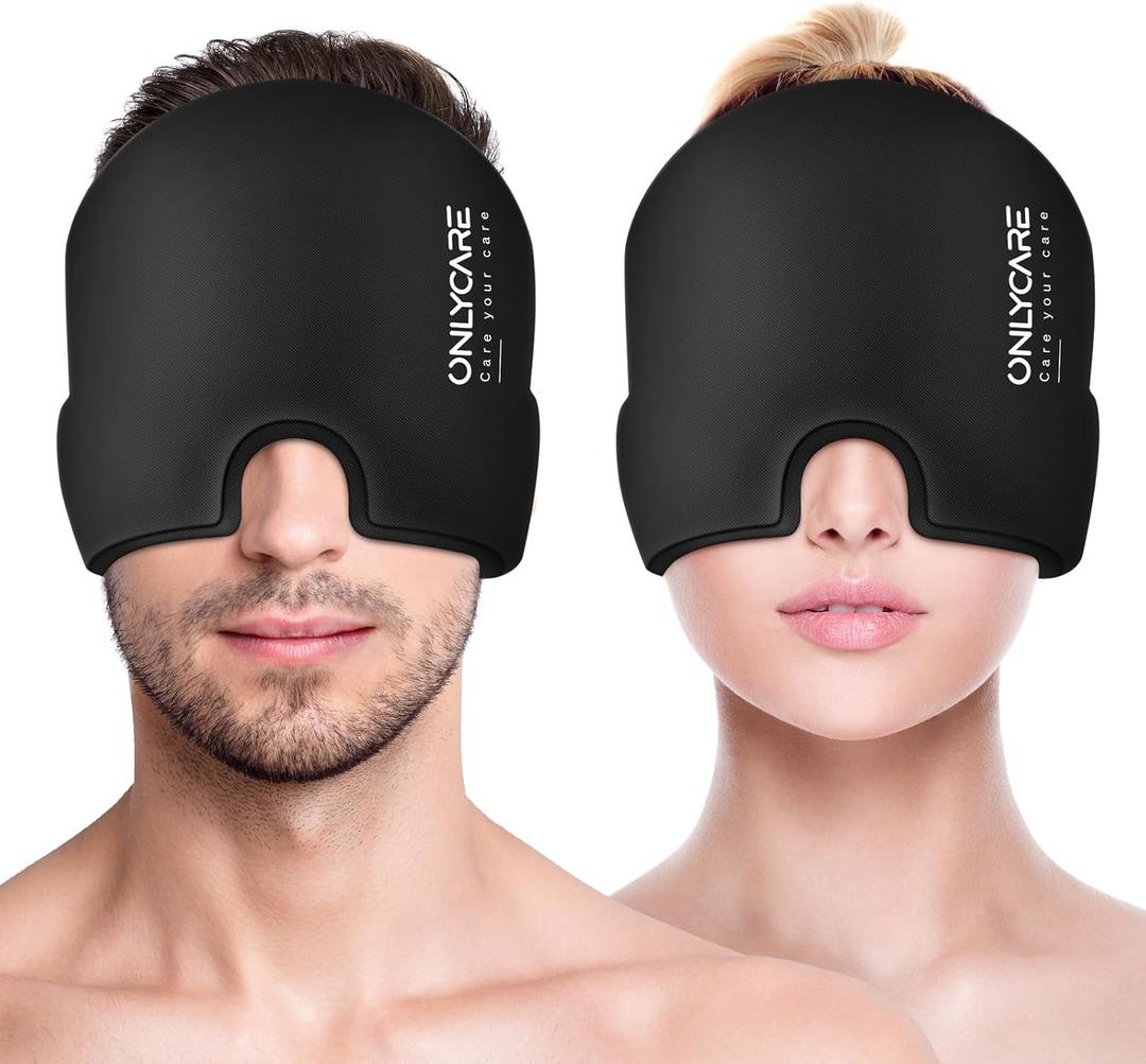 ONLYCARE Migraine Relief Cap,Soothing Migraine Mask,Upgraded Odorless Gel Ice Head Wrap, Hot and Cold Therapy, FSA or HSA Eligible Headache Ice Pack for Tension and Stress (Black 2 Pack)