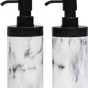 Suanti 2Pcs White Marble Style Resin Soap Dispenser Set for Bathroom Countertop&Kitchen Sink Decor, Large-Openning Soap Bottles with Matte Black Pumps Easy Refil-10 oz, Elegant and Solid Design