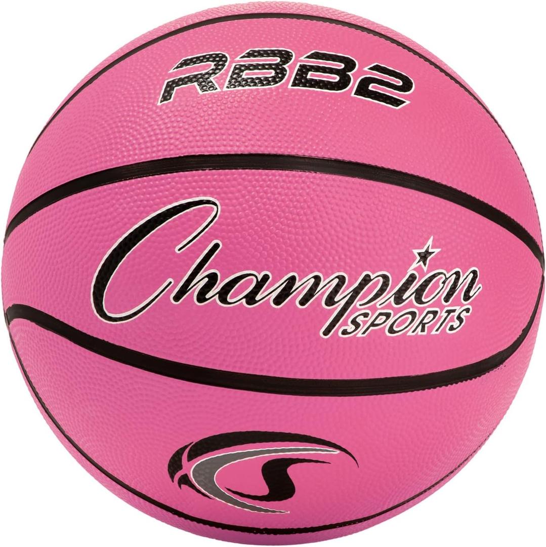Champion Sports Rubber Junior Basketball, Heavy Duty - Pro Style Basketballs - Premium Basketball Equipment, Indoor Outdoor - Physical Education Supplies (Size 5, Pink)