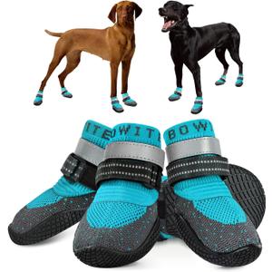 Dog Boots & Paw Protectors, Dog Shoes for Hot Pavement, Bowite Summer Winter Breathable Lightweight Fly Knit Dog Booties with Reflective Strips for Small Medium Large Dogs 4PCS/SetBlue,#3 (Size 3: Width 1.97'' (Pack of 4))