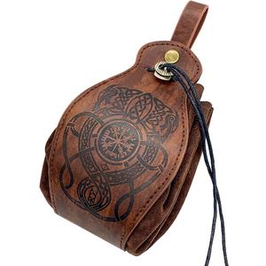 HiiFeuer Medieval Faux Leather Pouch, Portable Drawstring Purse, Vintage Belt Pouch Dice Bag For LARP Ren Faire