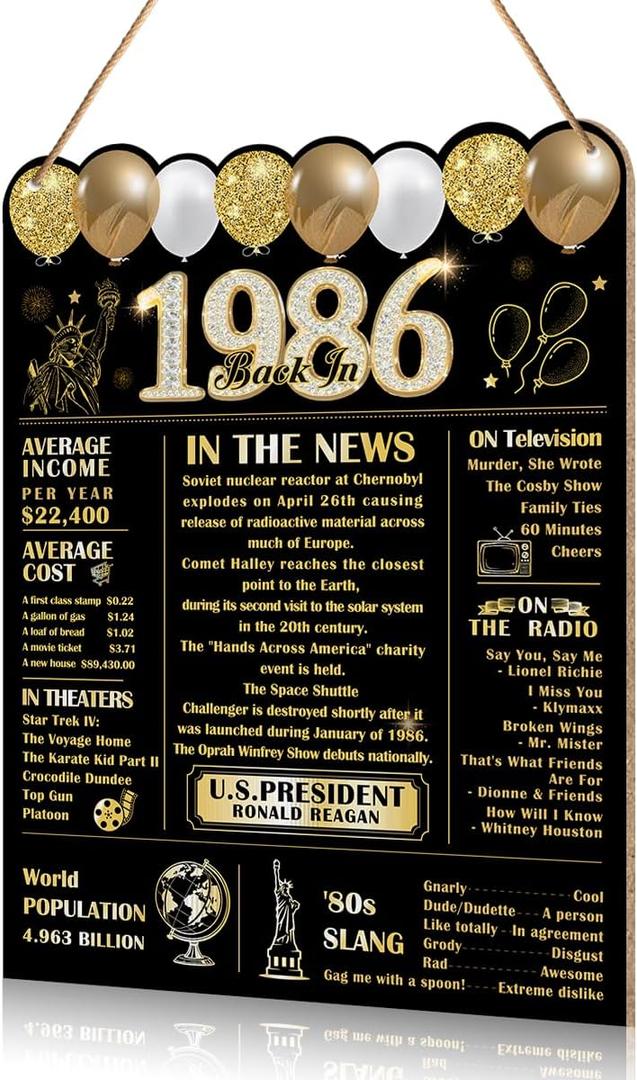 2 x 40th Birthday Wall Decor Back in 1986 40 Year Old Anniversary Birthday Party Hanging Wooden Signs for Home Decorations