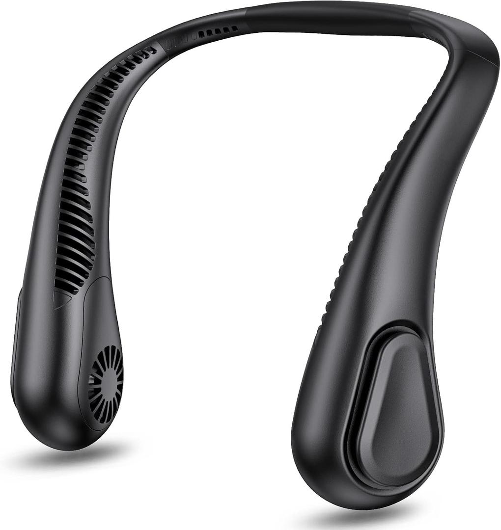 AMACOOL Bladeless Neck Fan Portable Personal Fan 5000mAh Rechargeable Battery Operated Wearable Fan for Women Men Outdoor Sport Travel Patio Garden Work Home Kitchen(Black)