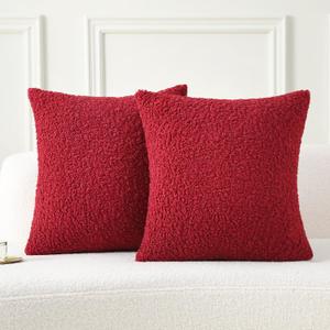 FUTEI Maroon Throw Pillow Covers 16x16 Inch Set of 2,Furry Faux Fur Teddy Boucle Textured Cushion Covers,Soft Fluffy Decorative Pillow Case,Home Decor for Couch Bed Living Room Office Car