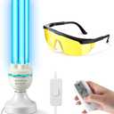 Qualirey 36 Watts UVC Ozone Light with Remote Control and UV Glasses, UV Lamp with E26 Base, 3 Gear Timer 15/30/60 Minutes, UVC Light Bulb for Basement, Bedroom, Kitchen, Storehouse, Car