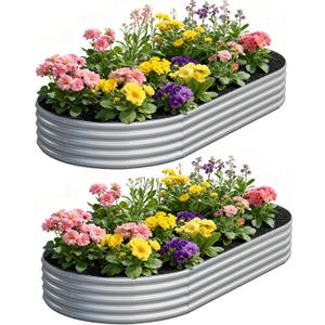 zizin 2 Pack Galvanized Raised Garden Bed Metal Oval Raised Garden Beds Outdoor Planter Box for Vegetables (8x4x1FT, Silver)