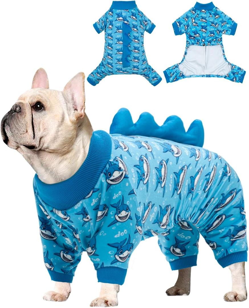 CuteBone Shark Costume Dog Pajamas, Stretchy Spandex Crystal Velvet Sleepwear Coat for Small Dogs, Soft & Warm Pet Outfit Clothes for Cold Weather, Cozy Pullover Design, XL