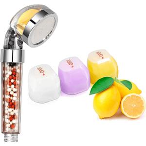 Vitamin C Shower Head Filter With 3 Pack Vitamin Scented Blocks, Handheld Head Aromatherapy Shower Head, Scented Shower Head Efficient Filter Chlorine & Fluoride (Lemon/Jasmine/Lavender)