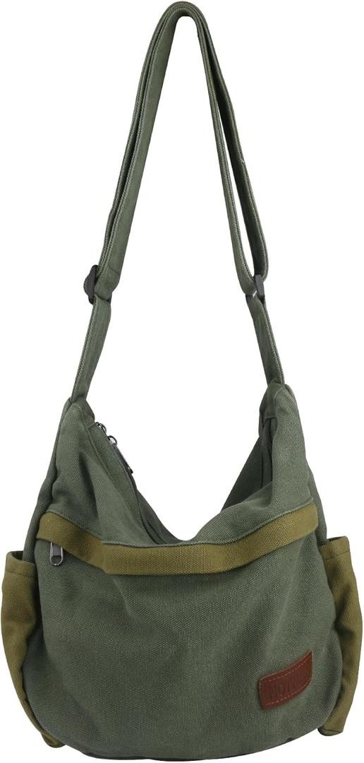 Large Canvas Messenger Bag with Multiple Pockets for Men and Women, Crossbody Shoulder Tote Hobo Laptop Bag (2 - Green)