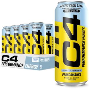 C4 Carbonated Zero Sugar Energy Pre Workout Drink + Beta Alanine, (NEW) Sparkling Arctic Snow Cone, 16 Fl Oz, Pack of 12 (EXP 07/31/26)