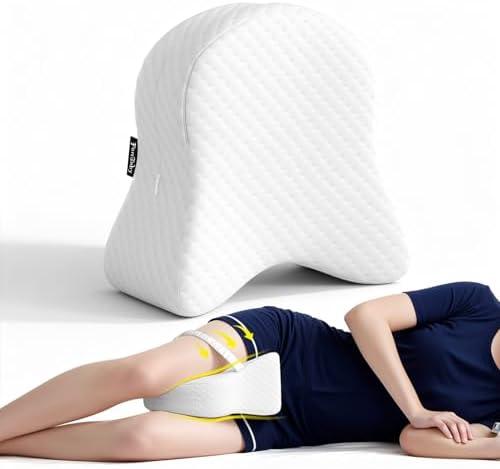 Forcanby Memory Foam Leg Pillow for Side Sleepers - Relax from Sciatica, Back, HIPS, Knees, and Joints - Removable and Washable Cover - Perfect for Pregnancy and Nursing (White-Extra Soft)