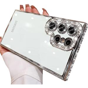 for Samsung Galaxy S25 Ultra Clear Glitter Case,Cute Luxury Bling Sparkly Diamond Rhinestone with Camera Lens Protector TPU Bumper Slim Transparent Women Girl Case for Galaxy S25 Ultra,Silver