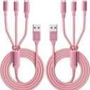 IDISON Multi Charging Cable(2Pack 4FT), 3 in 1 Charging Cable Nylon Braided Travel Charger Universal USB Cable with Type C/Micro/IP Port for iPhone17/16/14, Most Cell Phones & Pads and More (Pink)