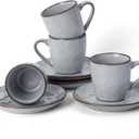 famiware Ocean Espresso Cups with Saucers Set of 4, 3.34oz Espresso Cup Set, Coffee Mug Set for Latte, Macchiato, Stoneware Demitasse Cups Set for Cafe, Microwave&Dishwasher Safe, Gray