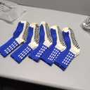 Ultrafun 5 Pairs Mens Grip Soccer Socks Non Slip Cushioned Crew Football Sports Socks (Blue, L)