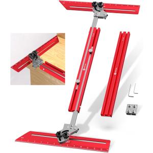 Portable Stair Tread Template Tool, Simple Assembly Stair Measuring Tool, Adjustable Bar Length from 23" to 64.2", Precision Stair Tread Jig with Dual Knobs and Stop Pins, 14" Pivoting Scale (Red)