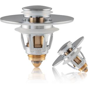 Universal Bathroom Sink Stoppers (2-Pack)  Premium Universal Pop-Up Drain Plug for 1.11.96 | Stainless Steel & Brass Core | Anti-Clog Filter | Easy Tool-Free Installation